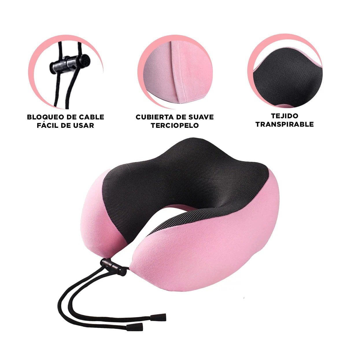 ALMOHADA DE CUELLO TERCIOPELO CON INTERIOR DE ESPUMA VISCOELASTICA ROSADA Y+LIGAS REGALO - 5