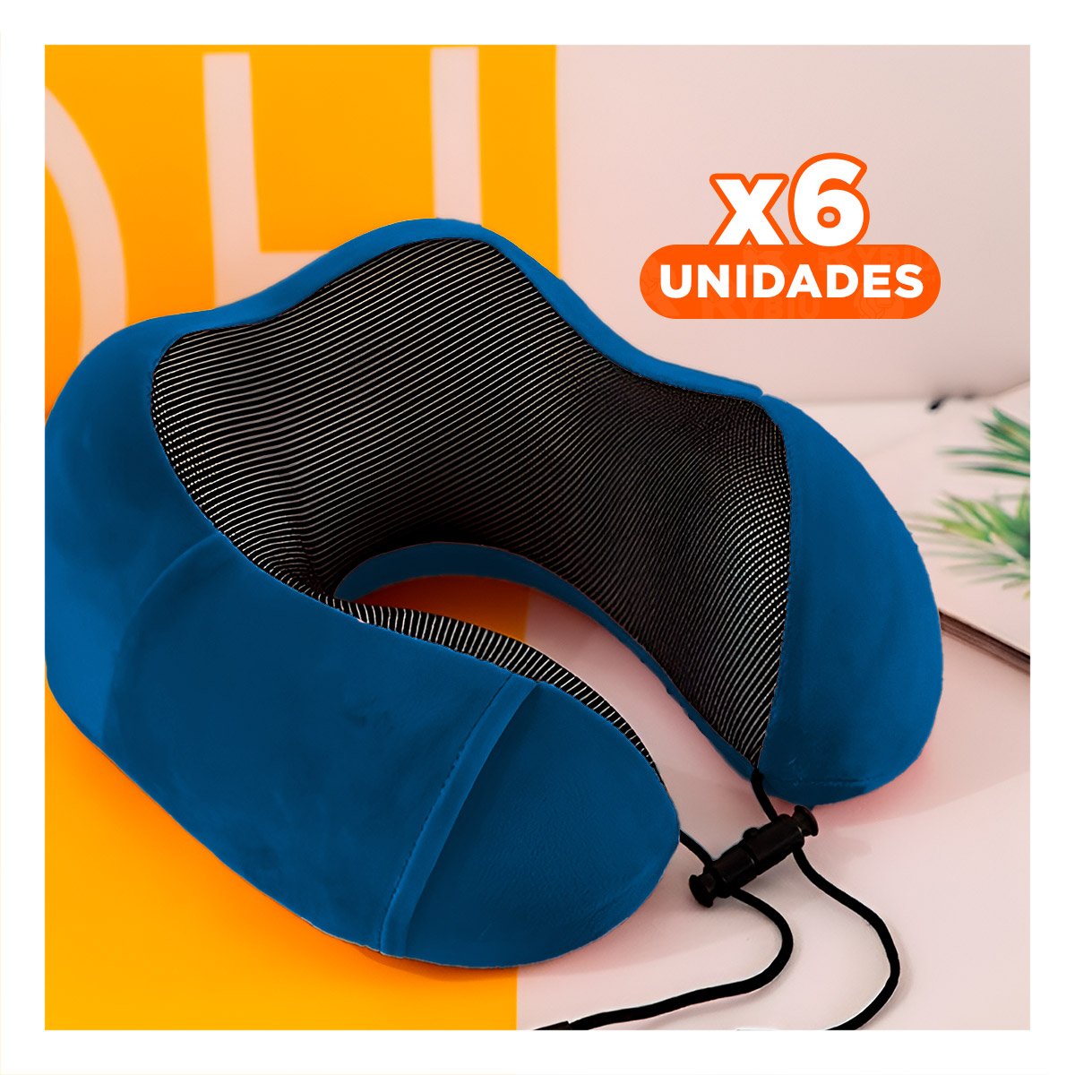 PACK6 APOYO DE CUELLO AZUL PARA VIAJAR EN TERCIOPELO CON ESPUMA INTERIOR Y+PAPEL REGALO - 1