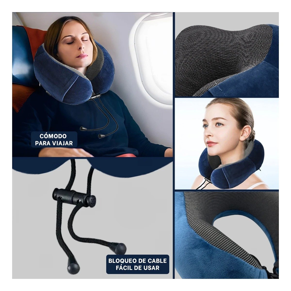PACK6 APOYO DE CUELLO AZUL PARA VIAJAR EN TERCIOPELO CON ESPUMA INTERIOR Y+PAPEL REGALO - 3