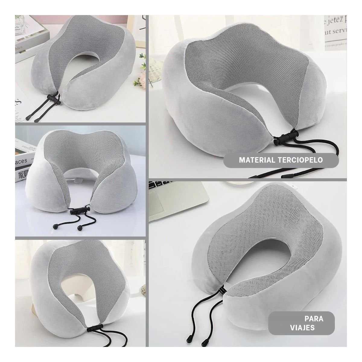 ALMOHADA DE CUELLO PARA VIAJAR EN TERCIOPELO CON ESPUMA VISCOELASTICA PLOMO INTERIOR - 2