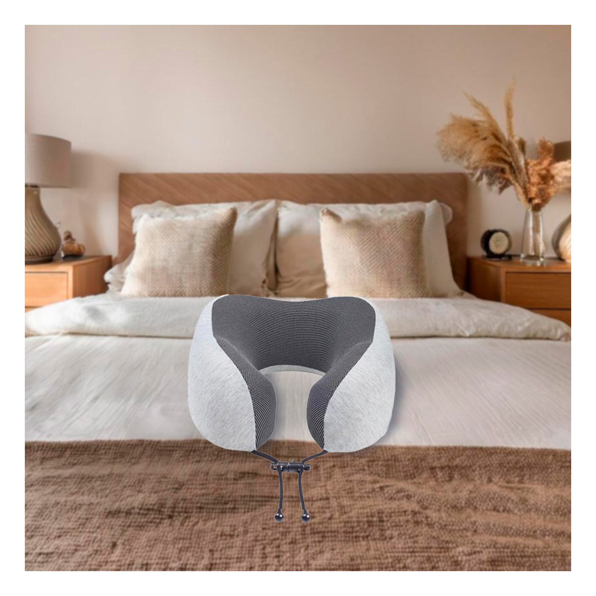 PACK2 COJIN ERGONOMICO PLOMO DE CUELLO PARA VIAJAR EN TERCIOPELO CON ESPUMA INTERIOR - 5
