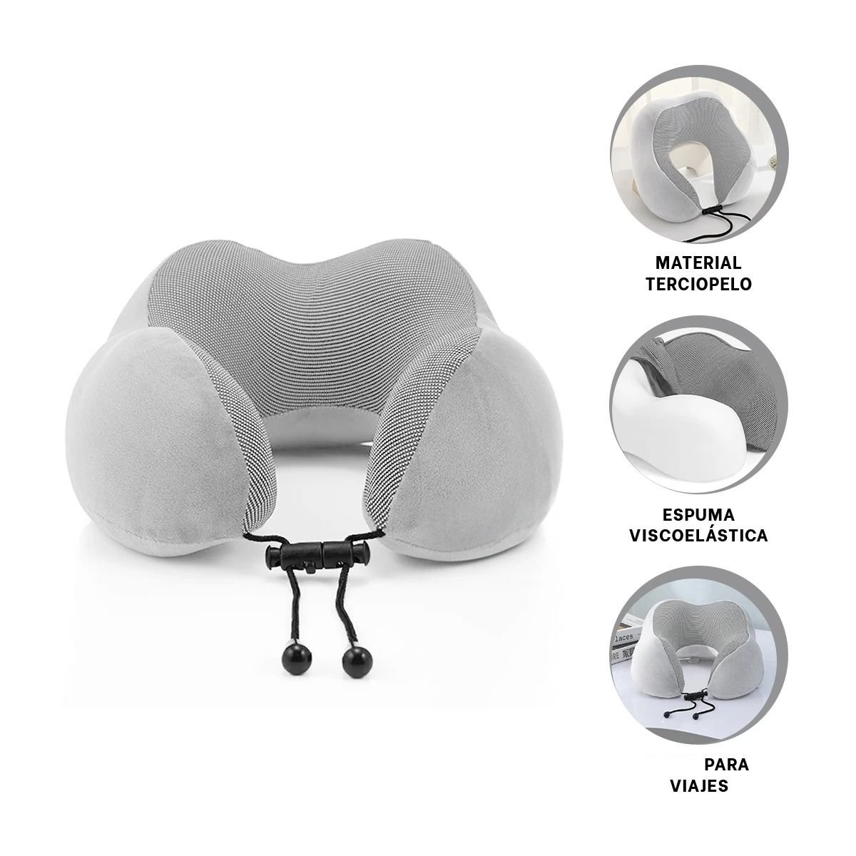 ALMOHADA ERGONOMICA PLOMO DE CUELLO PARA VIAJAR EN TERCIOPELO CON ESPUMA INTERNA Y+POST IT - 5
