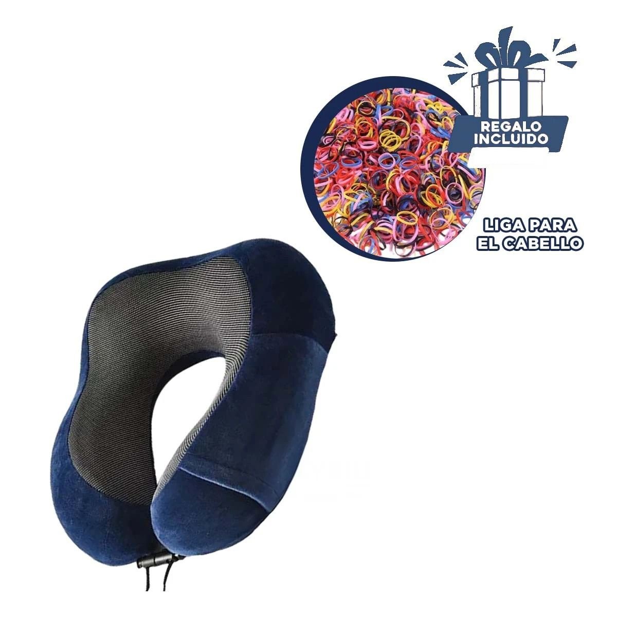 ALMOHADA DE CUELLO TERCIOPELO CON INTERIOR DE ESPUMA VISCOELASTICA AZUL Y+LIGAS REGALO - 2