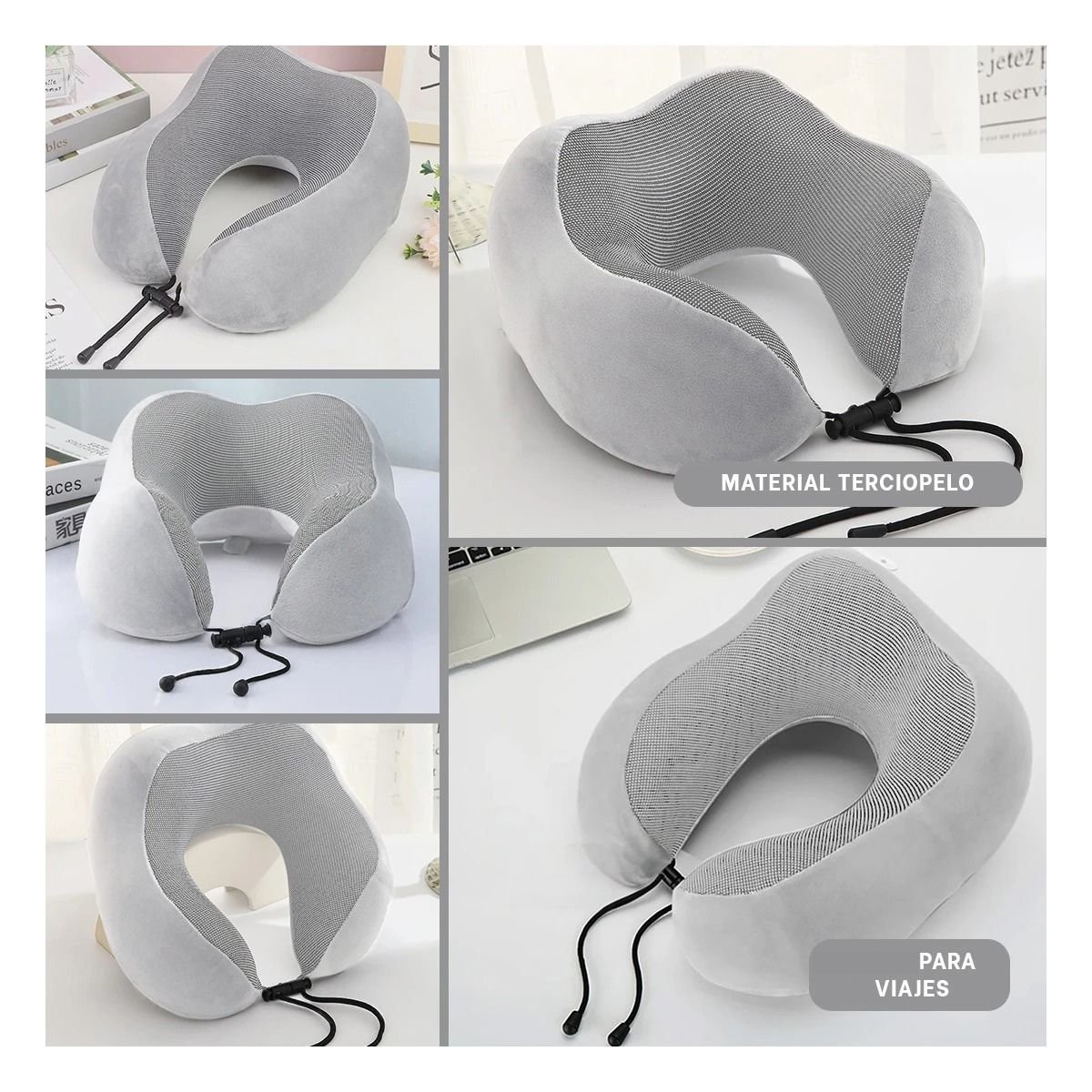 ALMOHADA DE CUELLO TERCIOPELO CON INTERIOR DE ESPUMA VISCOELASTICA PLOMO Y+LIGAS REGALO - 1
