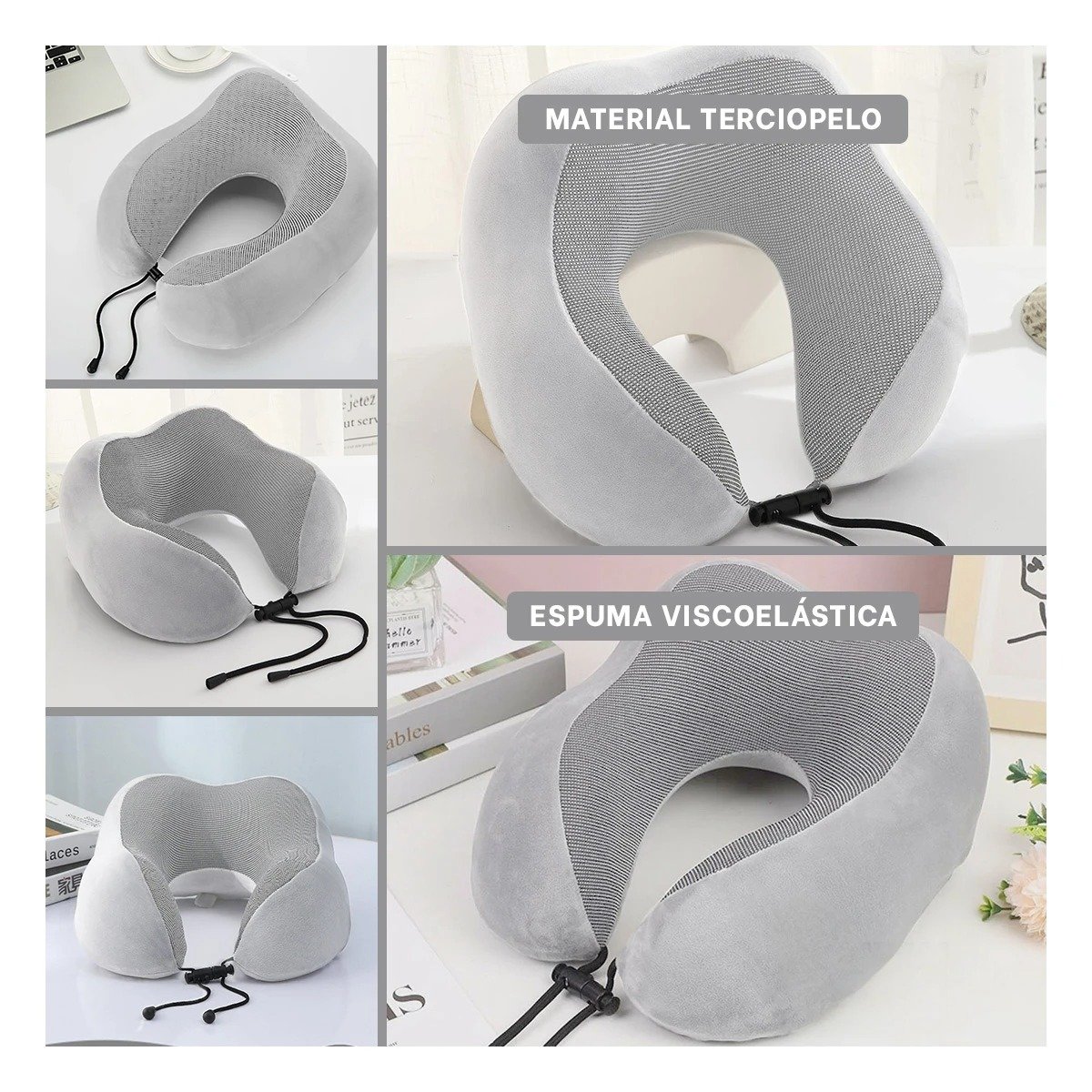 ALMOHADA PLOMO DE CUELLO PARA VIAJAR EN TERCIOPELO CON ESPUMA VISCOELASTICA Y+PAPEL REGALO - 3