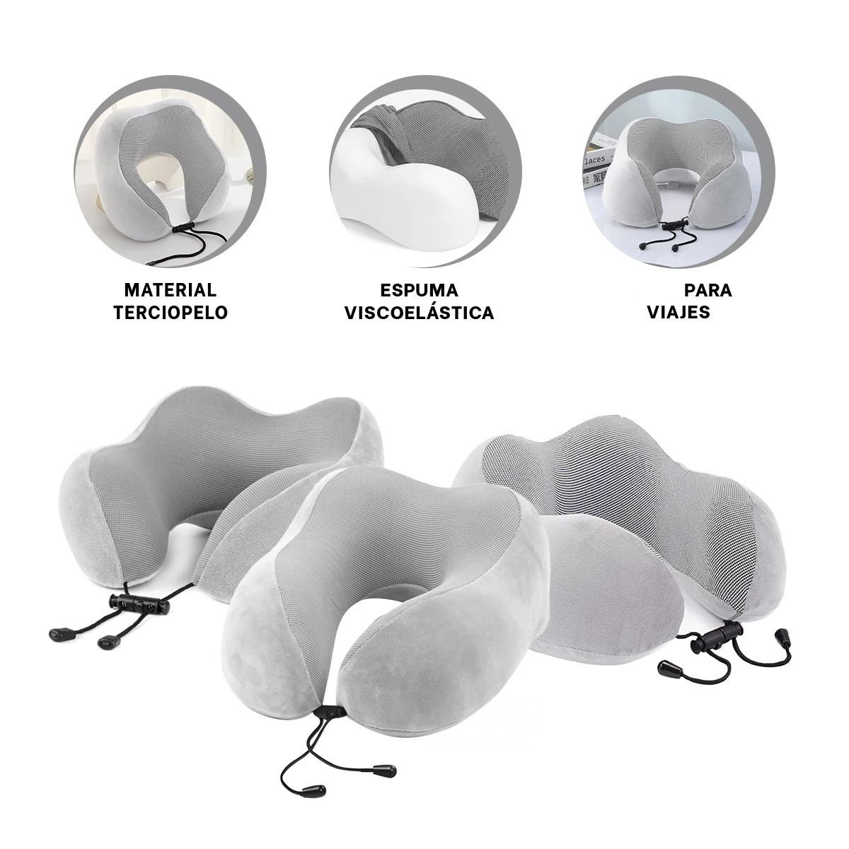 ALMOHADA PLOMO DE CUELLO PARA VIAJAR EN TERCIOPELO CON ESPUMA VISCOELASTICA Y+PAPEL REGALO - 5