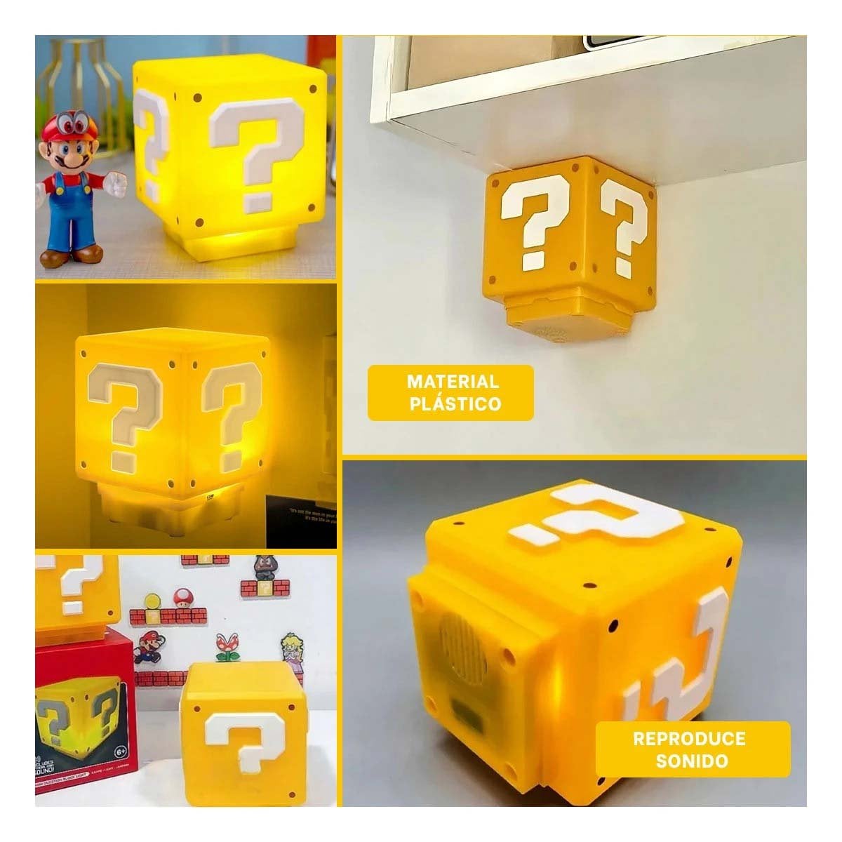 LAMPARA AMARILLO LED CON SONIDO EN CUBO BASADO EN PERSONAJE DE VIDEOJUEGO Y+PAPEL REGALO - 3