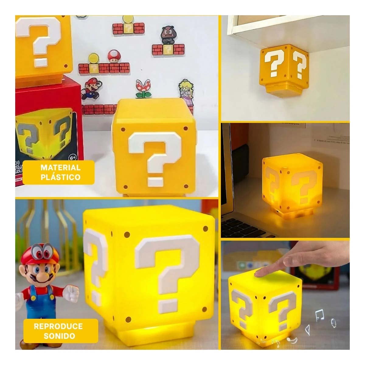LAMPARA LED CON SONIDO EN FORMA DE CUBO AMARILLO INSPIRADA EN PERSONAJE DE VIDEOJUEGO - 2