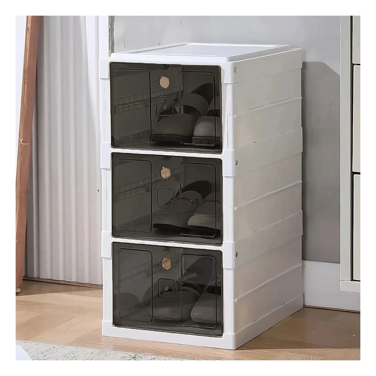 ZAPATERA PLEGABLE DE 3 NIVELES COLOR BLANCO CON TAPA NEGRA Y+PAPEL REGALO - 2