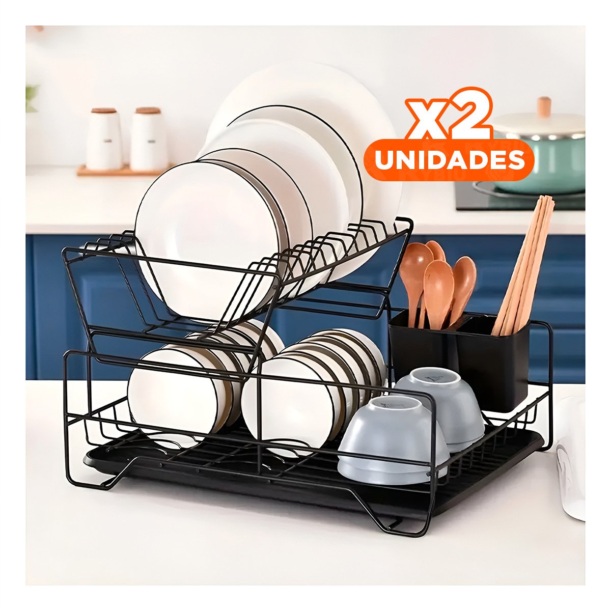 PACK2 ESTRUCTURA DE COCINA CON PUERTAS Y BANDEJAS INTEGRADAS DE COLOR NEGRO - 1