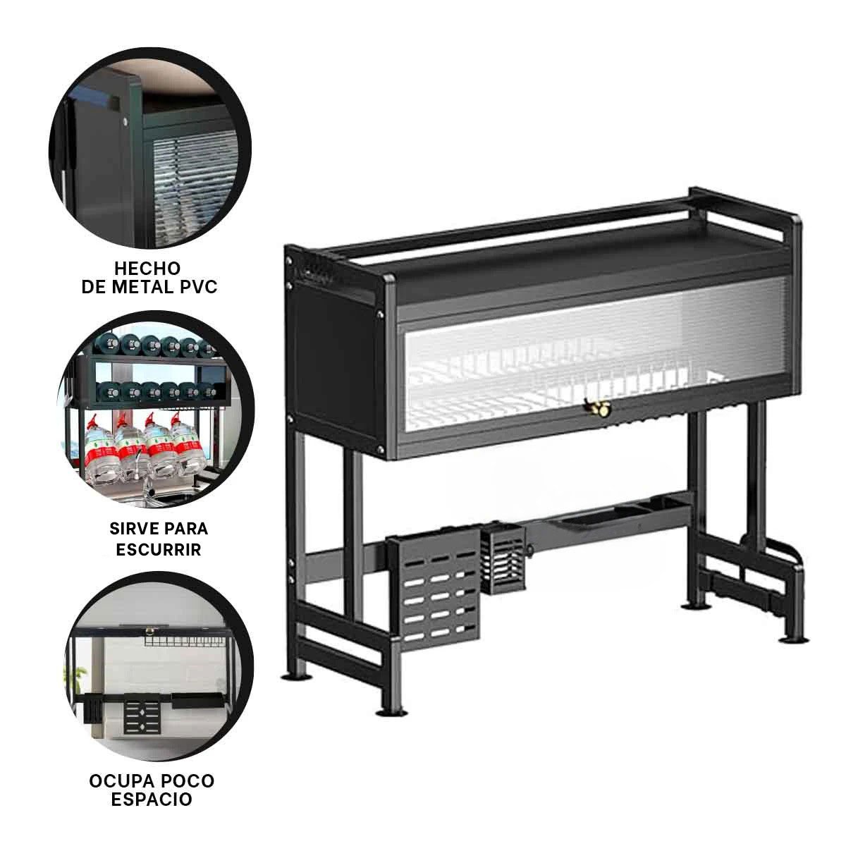 ESCURRIDOR NEGRO PARA COCINA CON LAVADERO Y GABINETE SUPERIOR CON PUERTA Y+PAPEL REGALO - 5