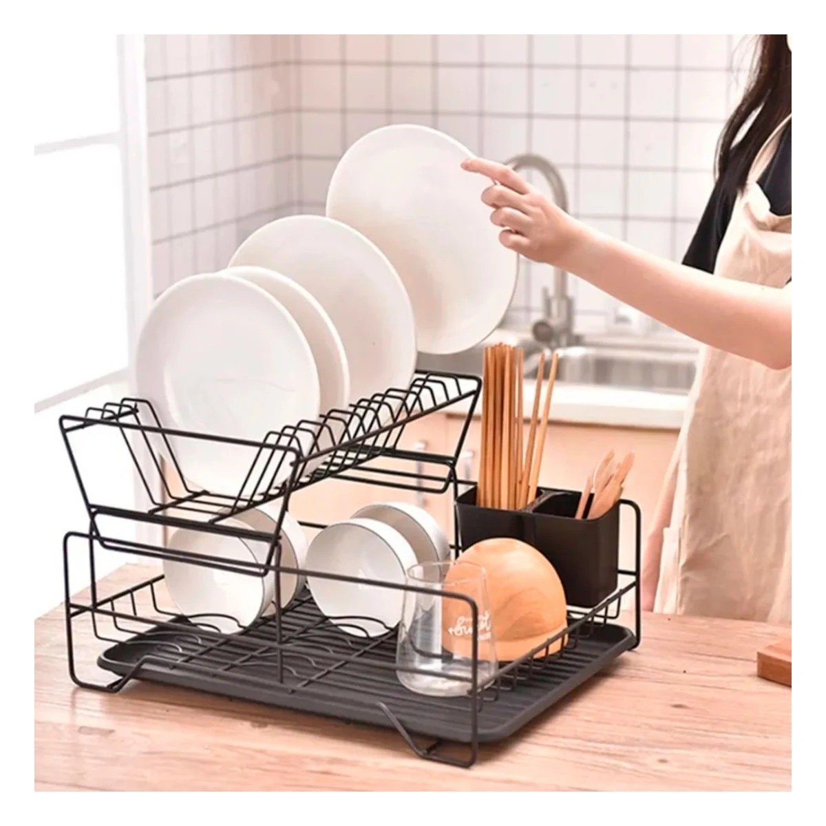 PACK2 ORGANIZADOR DE COCINA NEGRO CON AREA PARA UTENSILIOS Y+PAPEL REGALO - 2