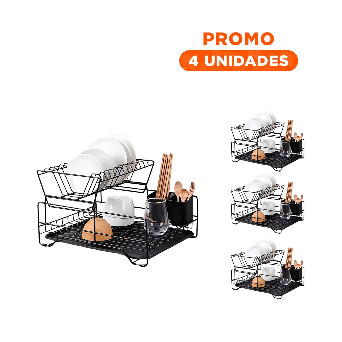 PACK4 SOPORTE NEGRO CON ESTRUCTURA DE 2 NIVELES Y BANDEJA - 1