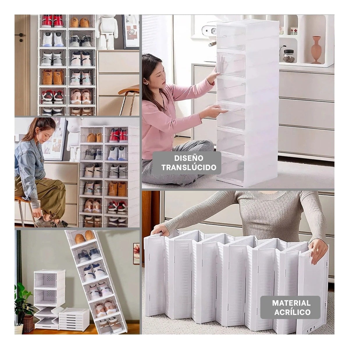 ZAPATERA BLANCA CON 6 NIVELES PLEGABLES Y TAPA PARA ALMACENAMIENTO Y+PAPEL REGALO - 3