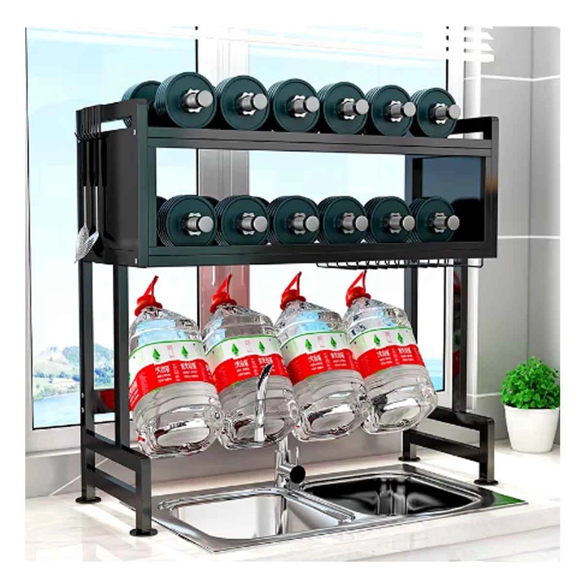PACK2 ORGANIZADOR NEGRO PARA LAVADERO DE COCINA CON ALACENA SUPERIOR - 2
