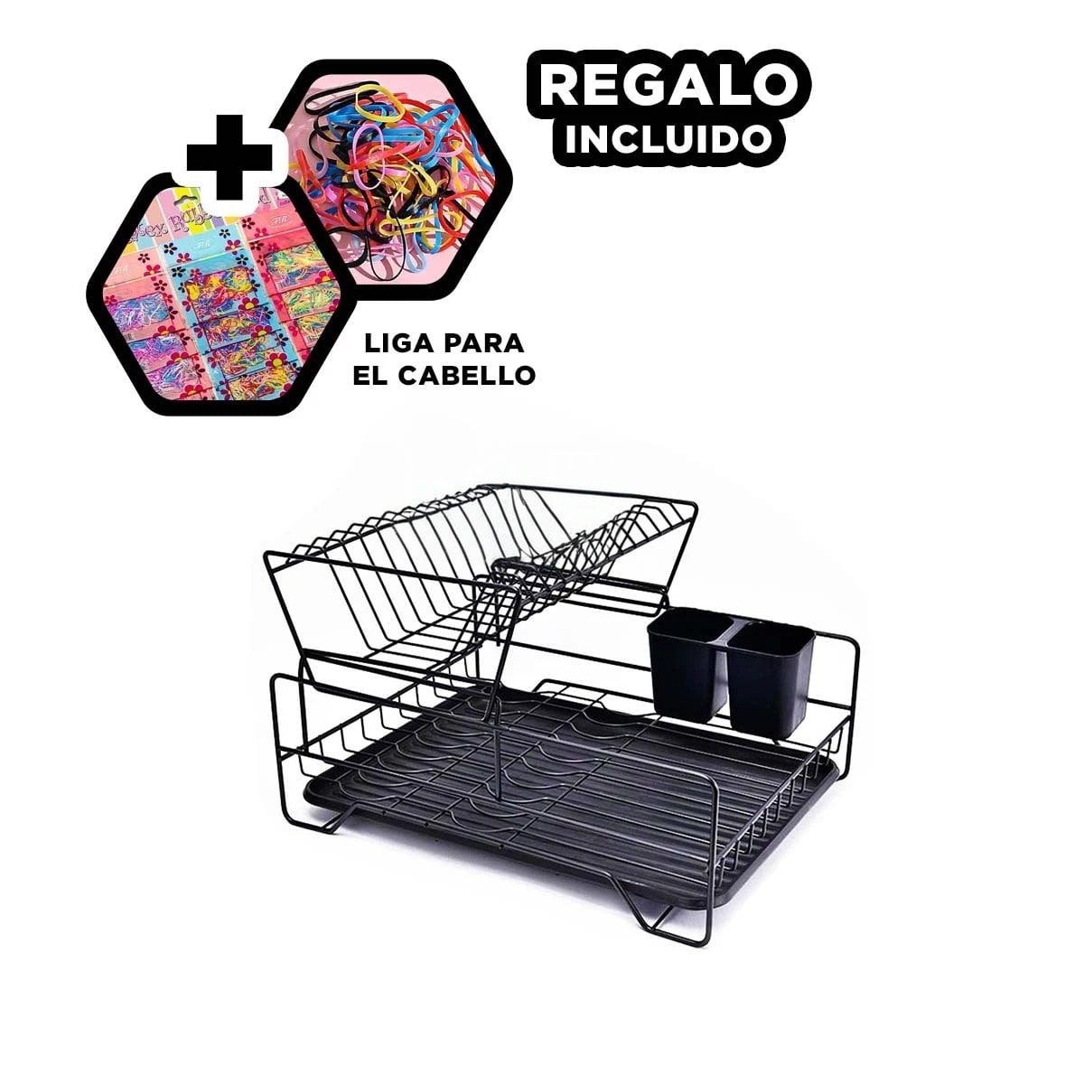 ESCURRIDOR DE PLATOS DE COLOR NEGRO CON PUERTAS LATERALES Y BANDEJAS INTERIORES Y+LIGAS REGALO - 2
