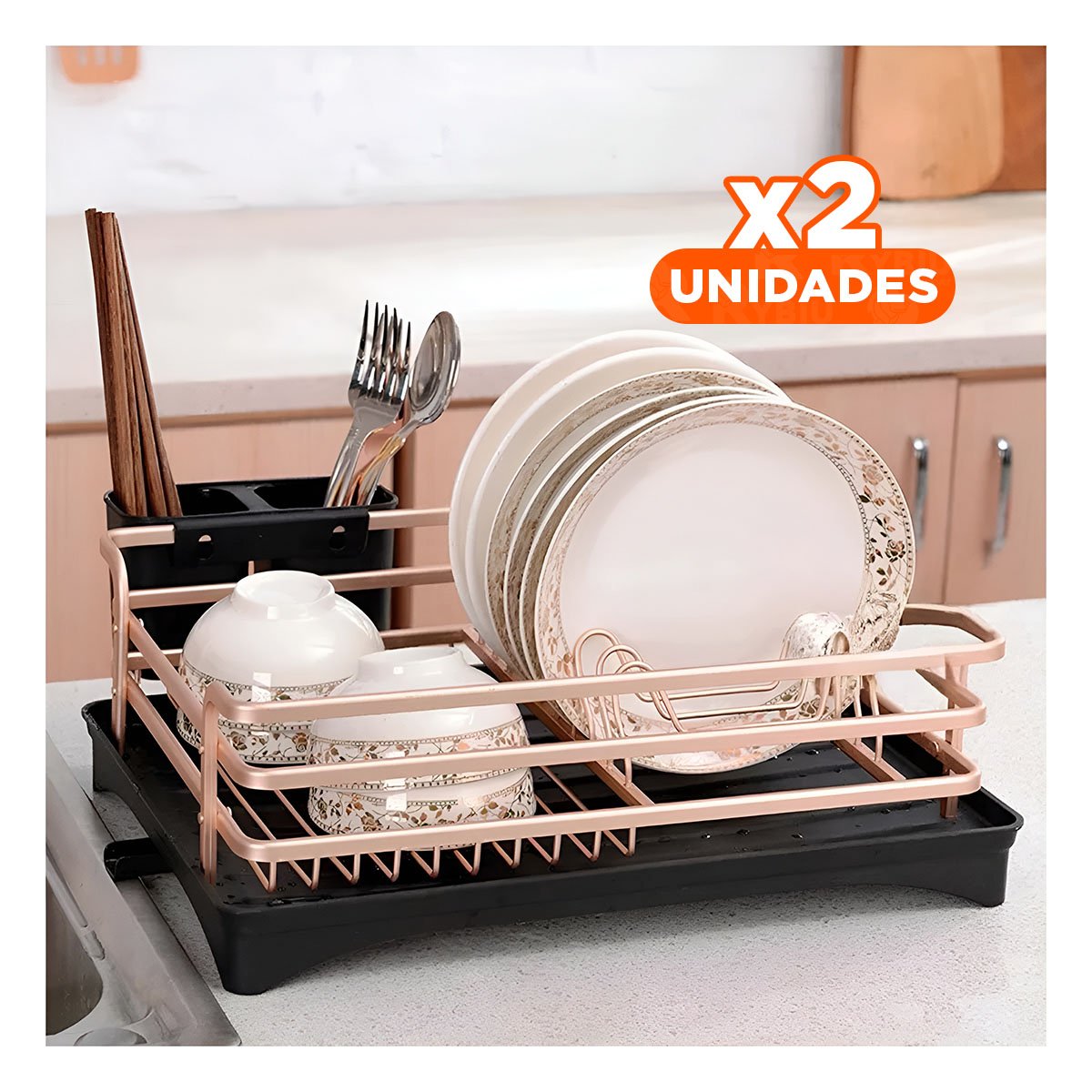 PACK2 ORGANIZADOR DE COCINA CON SISTEMA DE DRENAJE ORO ROSA Y+PAPEL REGALO - 1
