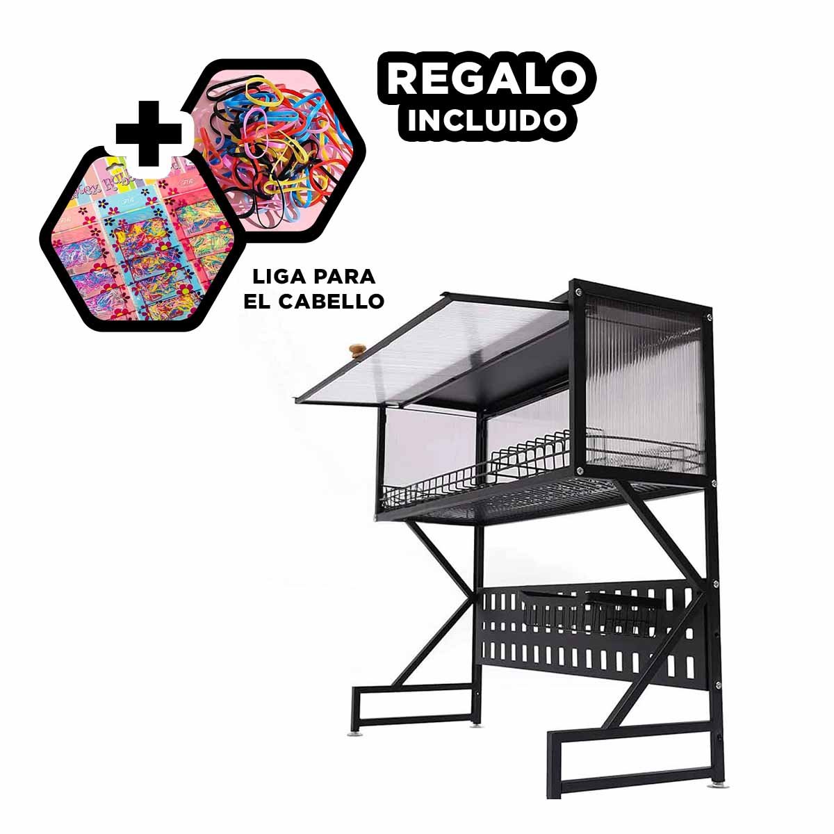 ESCURRIDOR DE PLATOS CON GABINETE SUPERIOR DE PUERTA NEGRO Y+LIGAS REGALO - 2