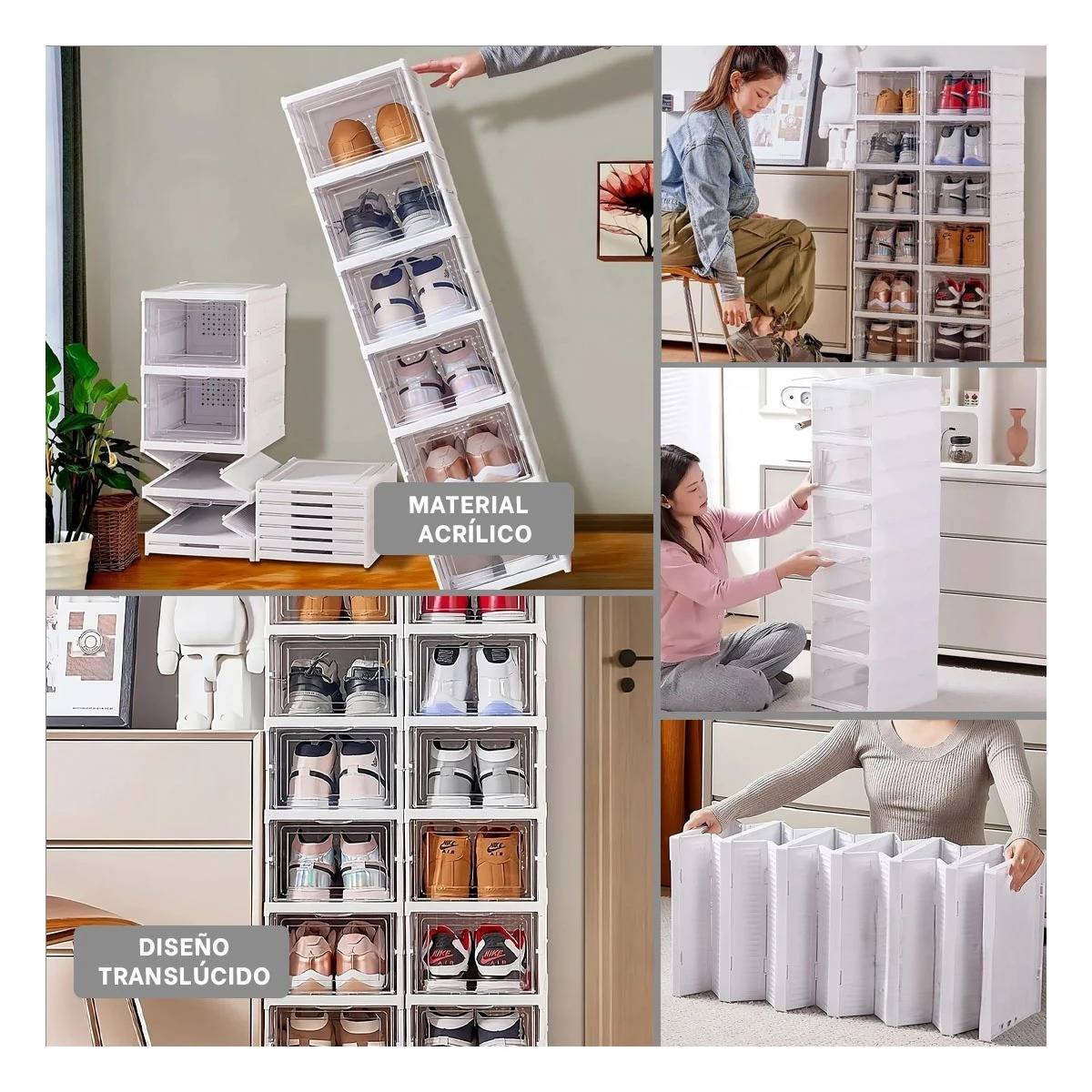 ZAPATERA PLEGABLE DE 6 NIVELES CON TAPA ORGANIZADORA DE ALMACENAMIENTO BLANCO - 2