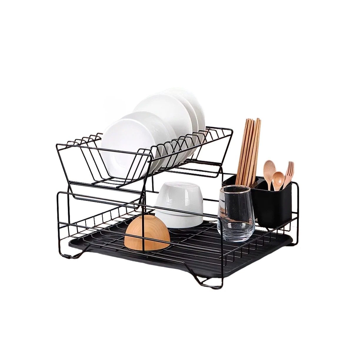 ESCURRIDOR DE COCINA CON PUERTAS 2 NIVELES SOPORTE UTENSILIOS DE COLOR NEGRO Y+REGALO STICKER - 1