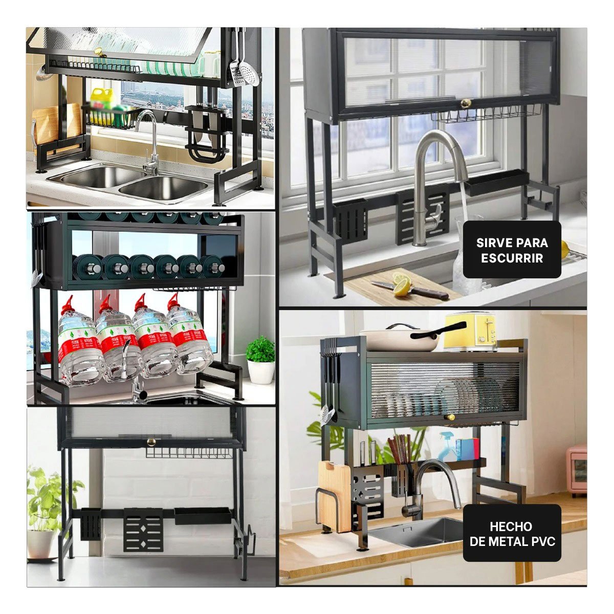 ESCURRIDOR NEGRO DE COCINA CON GABINETE SUPERIOR Y ZONA DE LAVADERO Y+POST IT - 2
