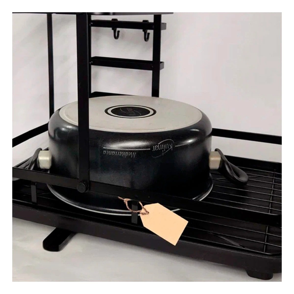 ESCURRIDOR NEGRO DE 3 NIVELES CON DRENAJE INTEGRADO Y SOPORTE PARA UTENSILIOS Y+PAPEL REGALO - 2
