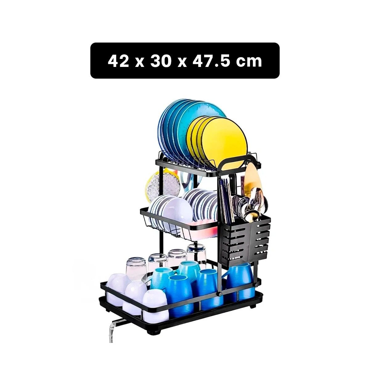 ESCURRIDOR NEGRO DE 3 NIVELES CON DRENAJE INTEGRADO Y SOPORTE PARA UTENSILIOS Y+PAPEL REGALO - 4