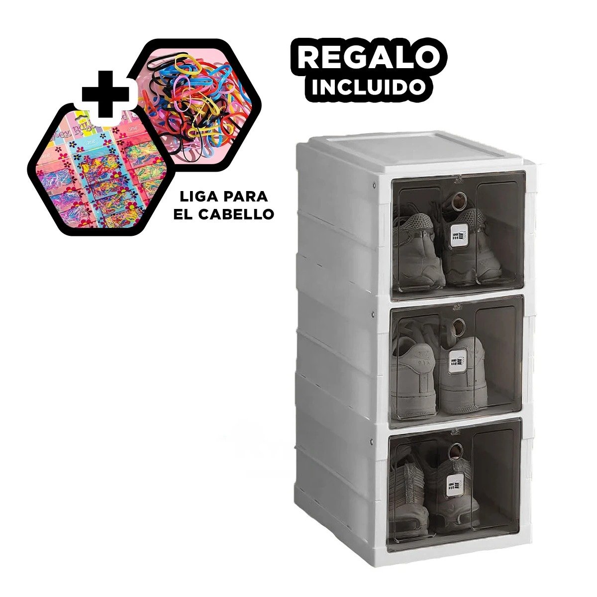 ZAPATERA DE 3 NIVELES CON TAPA NEGRA Y ESTRUCTURA PLEGABLE BLANCA Y+LIGAS REGALO - 2