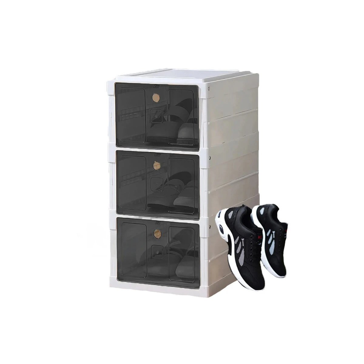 ZAPATERA DE 3 NIVELES CON TAPA NEGRA Y ESTRUCTURA PLEGABLE BLANCA Y+LIGAS REGALO - 5