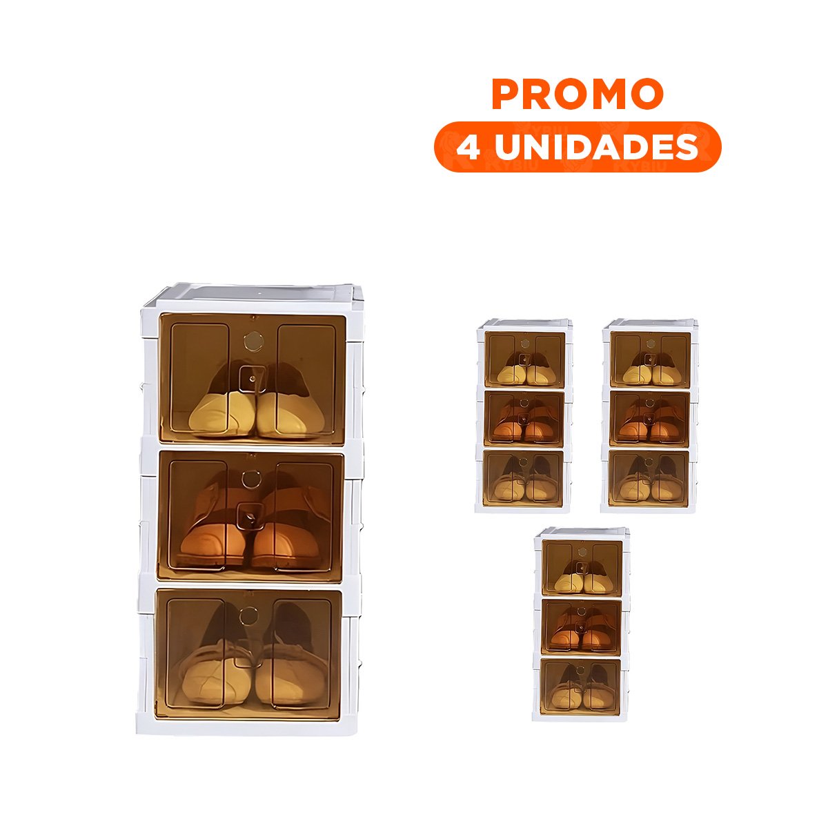 PACK4 ESTANTE BLANCO PLEGABLE DE TRES NIVELES CON TAPA AMBAR - 1