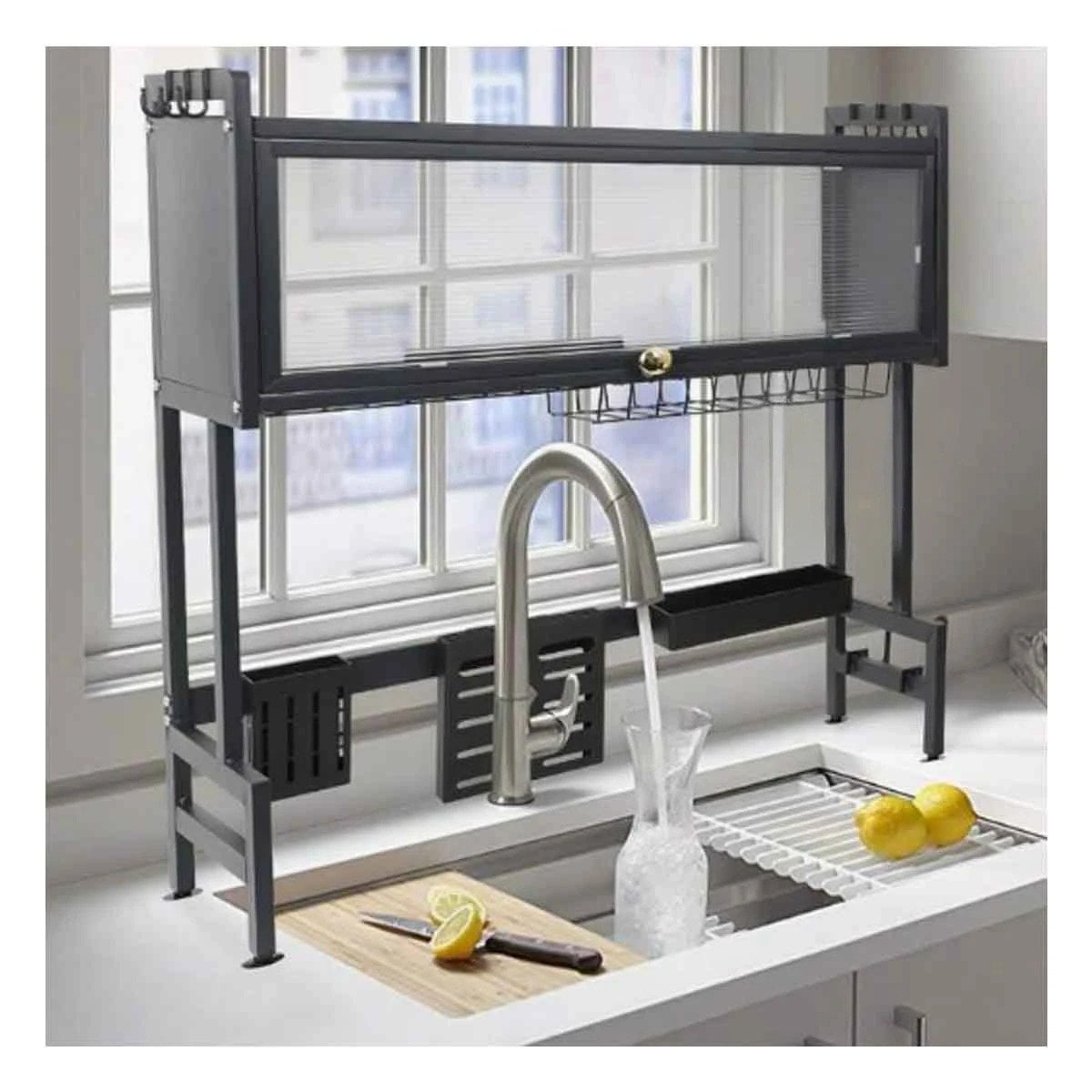 ESCURRIDOR DE PLATOS PARA LAVADERO DE COCINA CON GABINETE SUPERIOR Y PUERTA NEGRO - 3