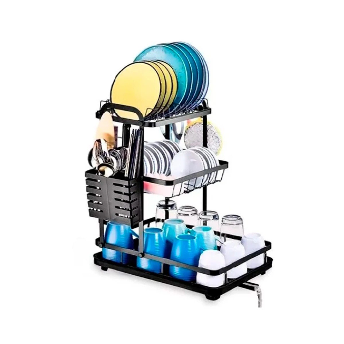 ESCURRIDOR DE COCINA CON 3 NIVELES SISTEMA DE DRENAJE Y SOPORTE NEGRO Y+REGALO STICKER - 1