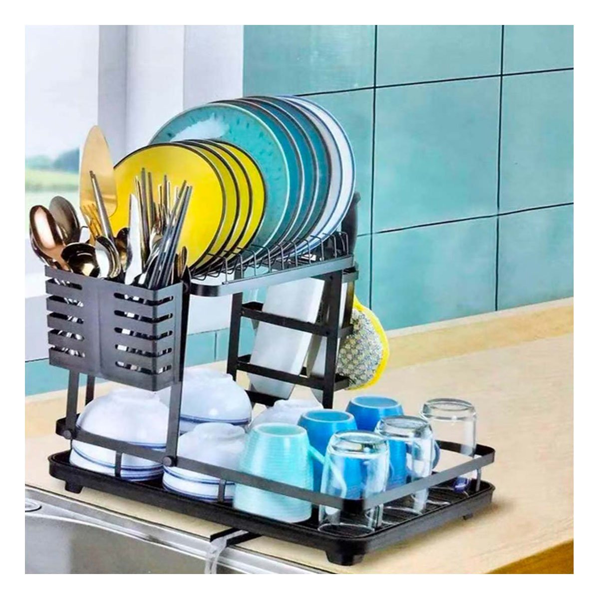 ESCURRIDOR DE COCINA CON 3 NIVELES SISTEMA DE DRENAJE Y SOPORTE NEGRO Y+REGALO STICKER - 2