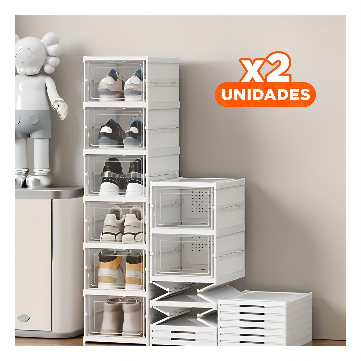 PACK2 ORGANIZADOR DE CALZADO PLEGABLE BLANCO CON DISTRIBUCION VERTICAL - 1