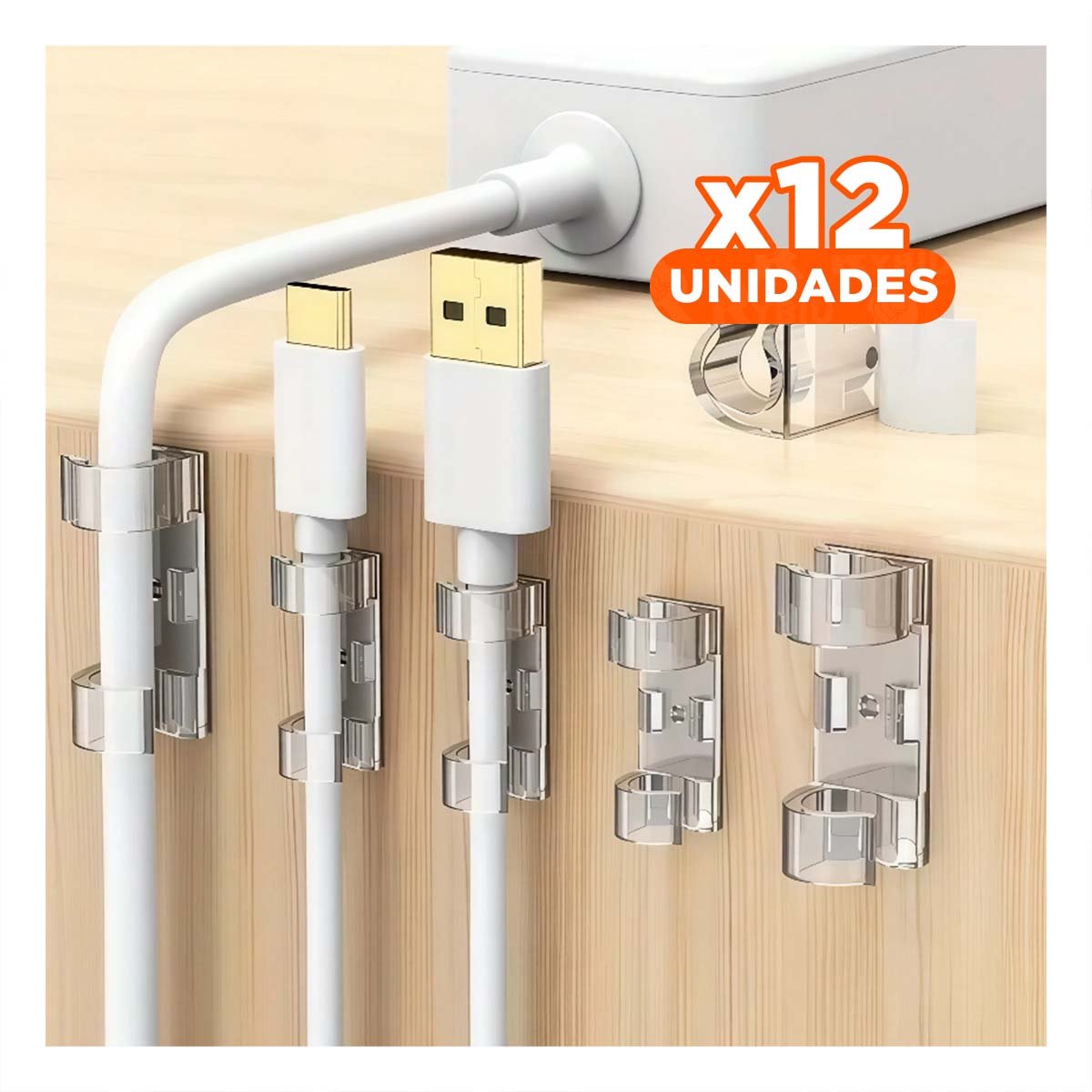 PACK12 FIJADORES PARA ORDEN DE CABLES CON SET TRANSPARENTE DE 16 PIEZAS Y+REGALO STICKER - 1
