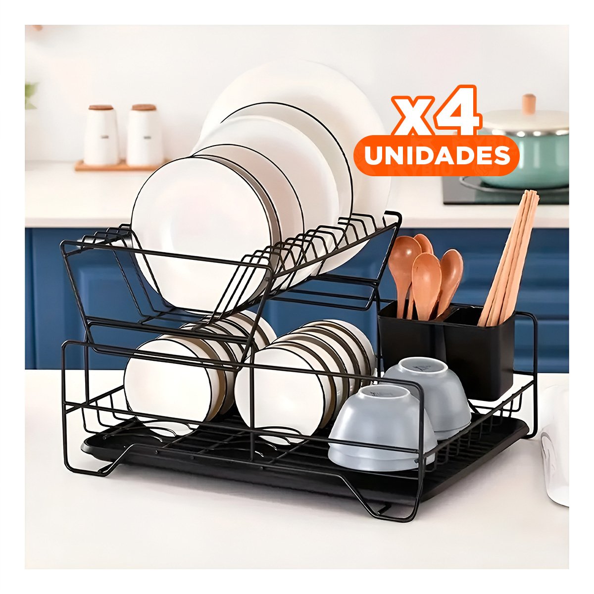 PACK4 SOPORTE DE COCINA CON AREA PARA UTENSILIOS NEGRO Y+PAPEL REGALO - 1