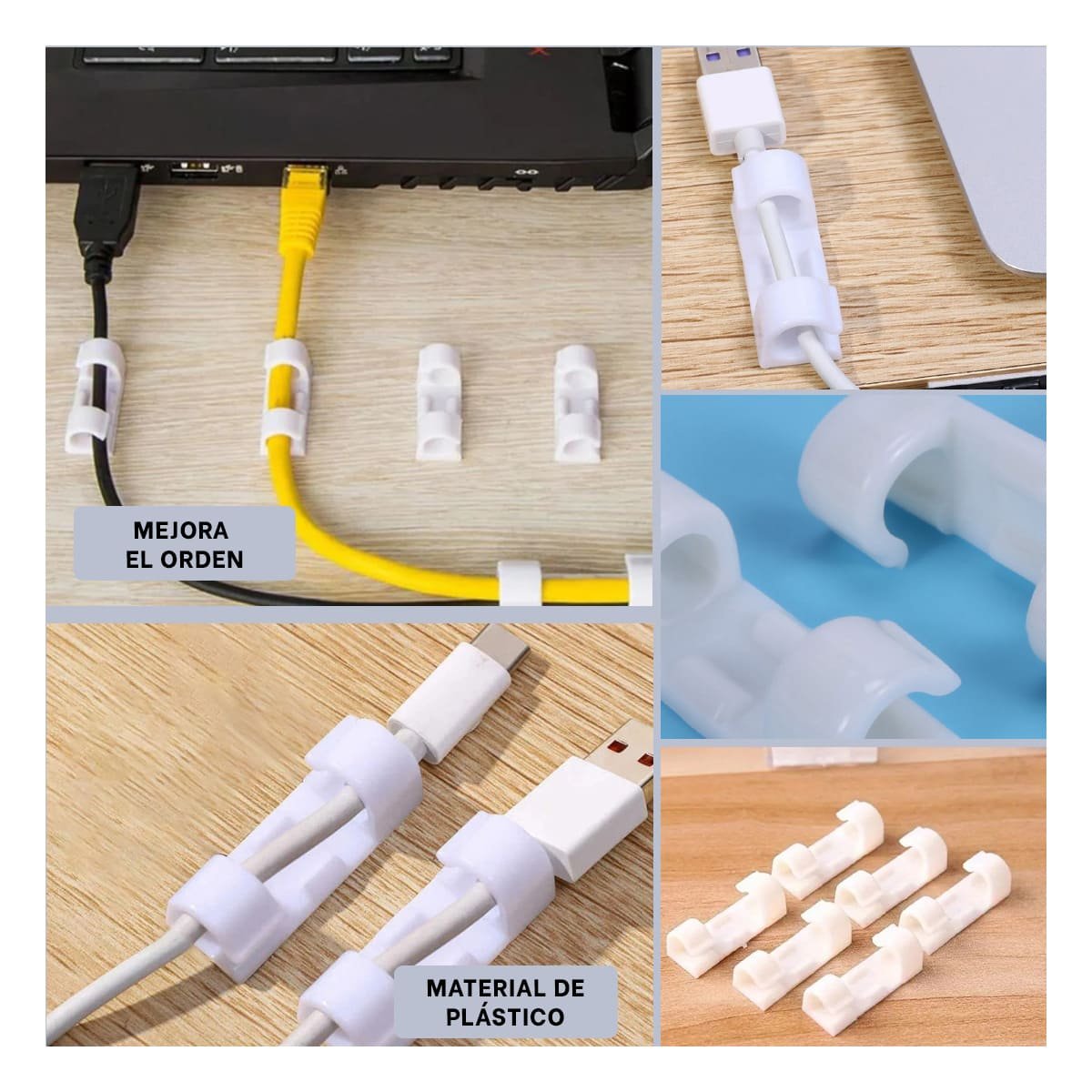 PACK12 SOPORTES PARA GESTION DE CABLES CON SET COLOR BLANCO DE 16 PIEZAS - 2