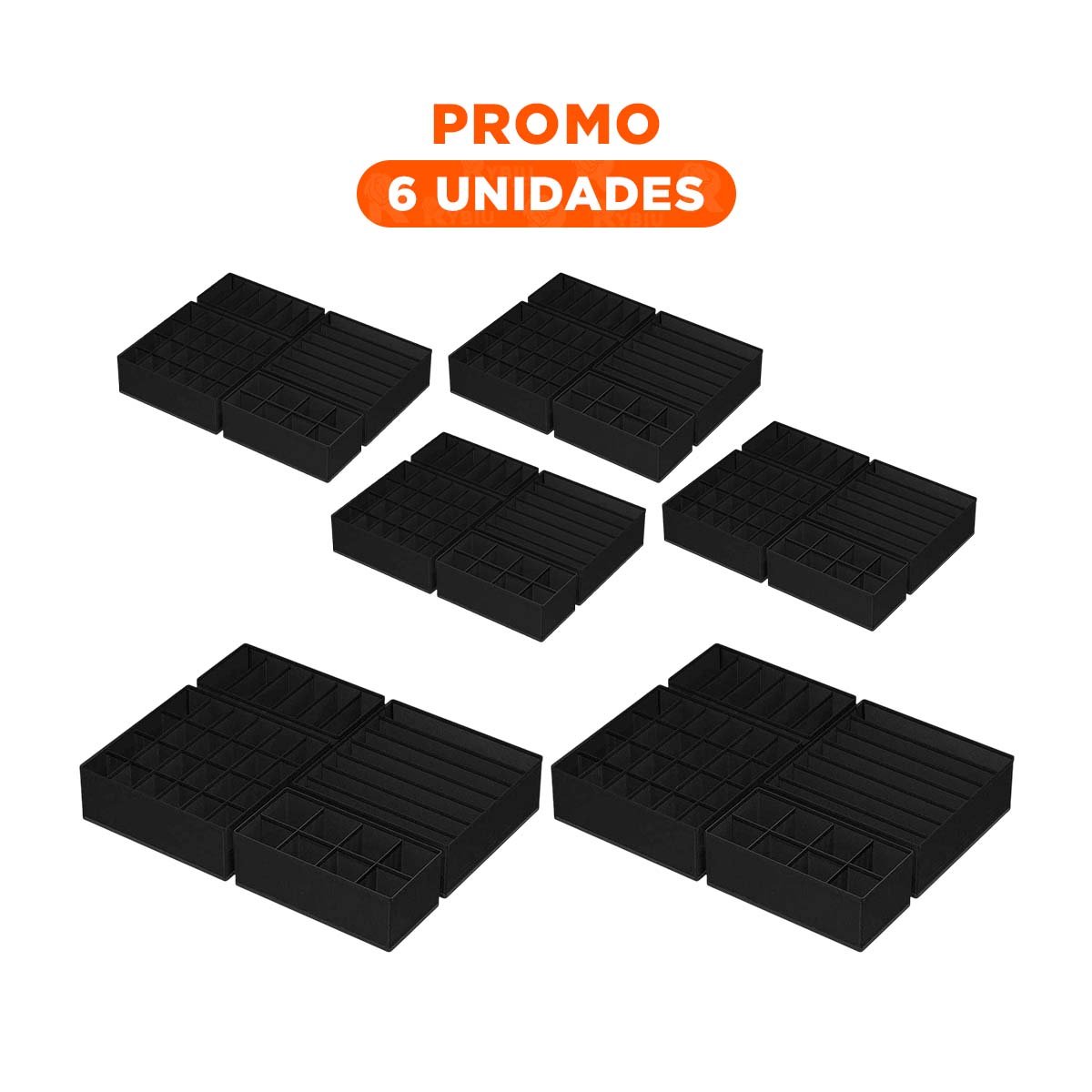 PACK6 CONTENEDOR DE CAJON CON ACABADO NEGRO PARA ROPA INTERIOR Y+REGALO STICKER - 1