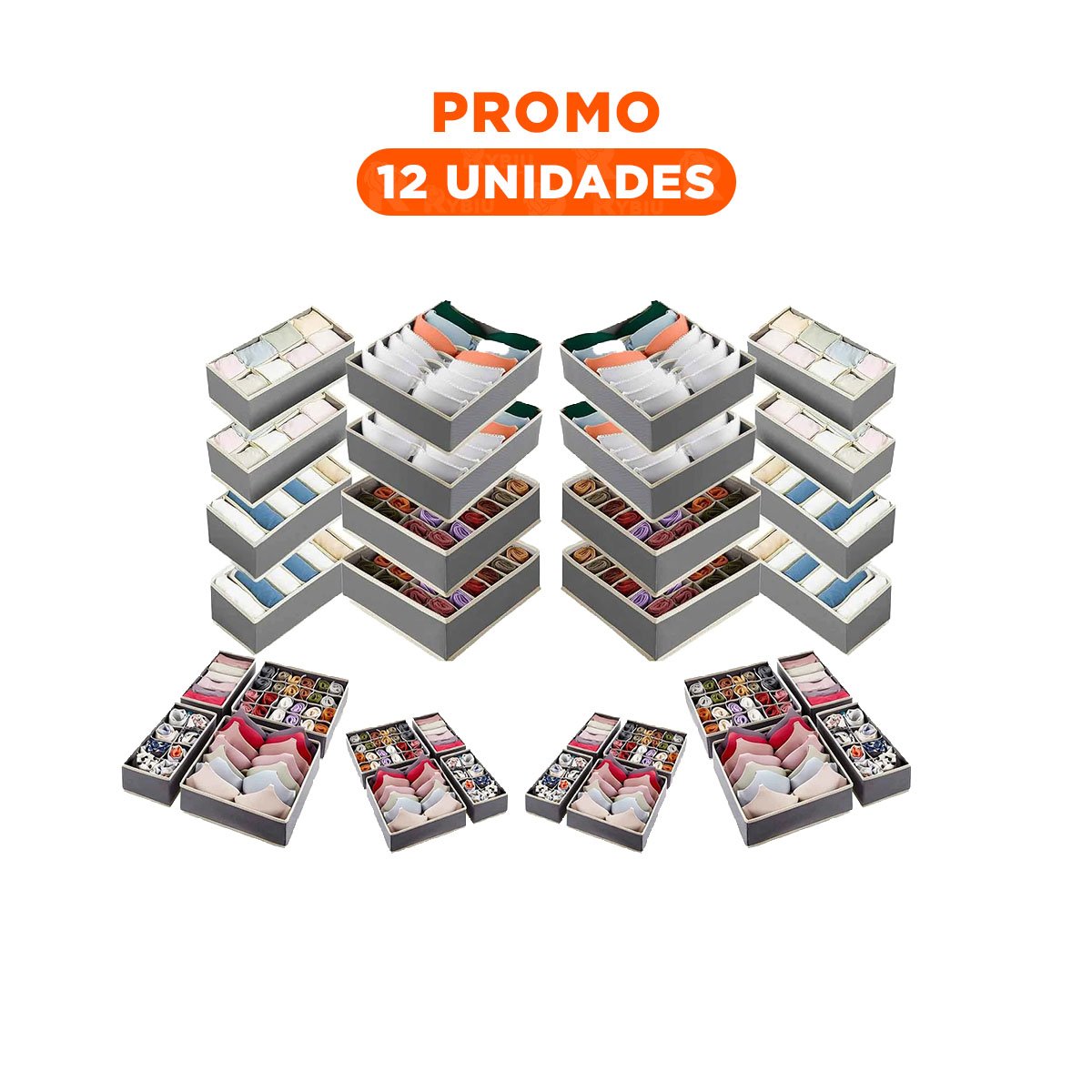 PACK12 CONTENEDOR PLOMO Y BEIGE PARA ORGANIZACION DE ROPA INTERIOR - 1