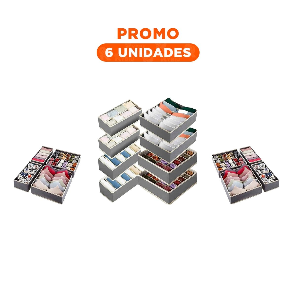 PACK6 CONTENEDOR DE CAJON CON ACABADO PLOMO Y BEIGE PARA ROPA INTERIOR Y+REGALO STICKER - 1