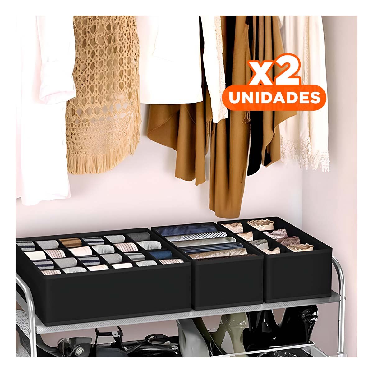 PACK2 ORGANIZADOR PARA CAJON DE ROPA INTERIOR CON PRESENTACION NEGRO SET DE 4 - 1