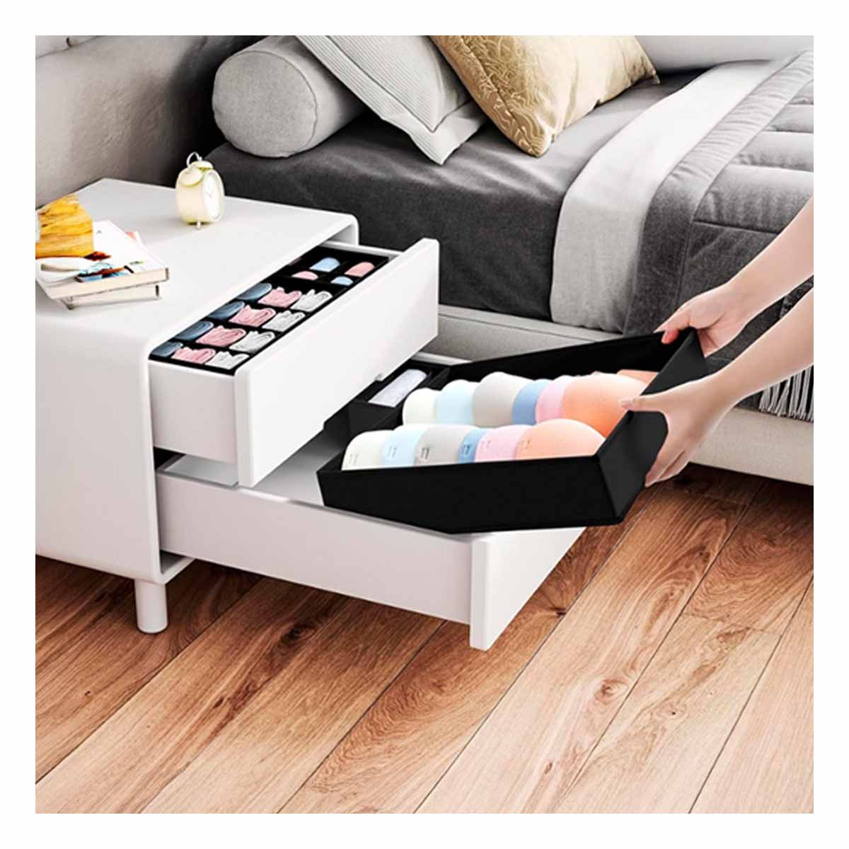 PACK2 ORGANIZADOR PARA CAJON DE ROPA INTERIOR CON PRESENTACION NEGRO SET DE 4 - 2