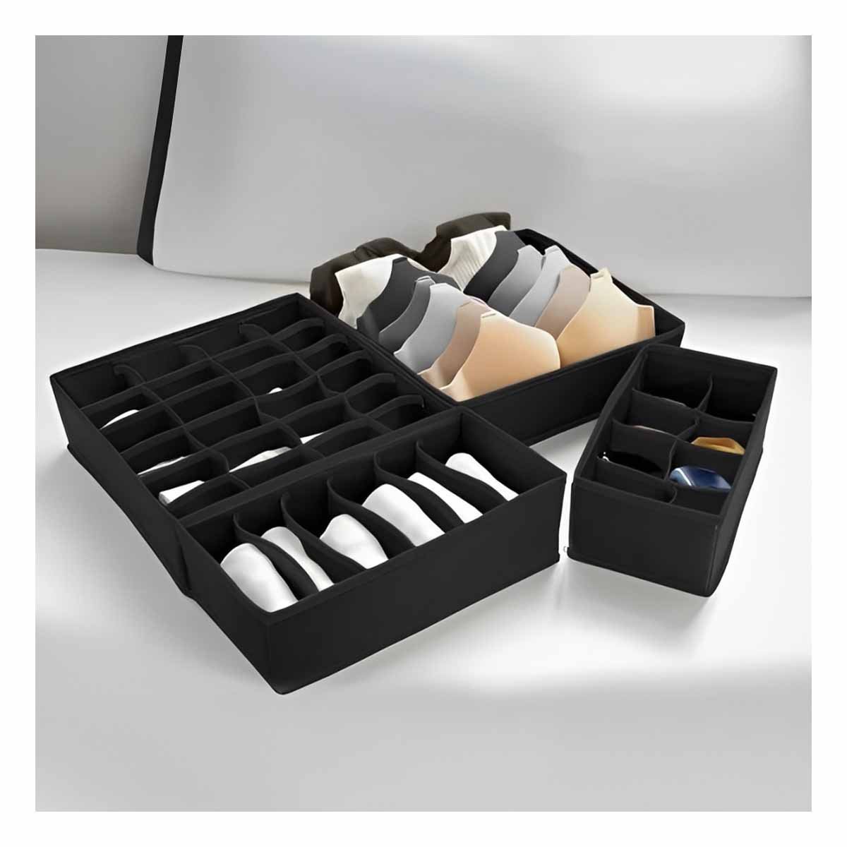 PACK2 ORGANIZADOR PARA CAJON DE ROPA INTERIOR CON PRESENTACION NEGRO SET DE 4 - 3