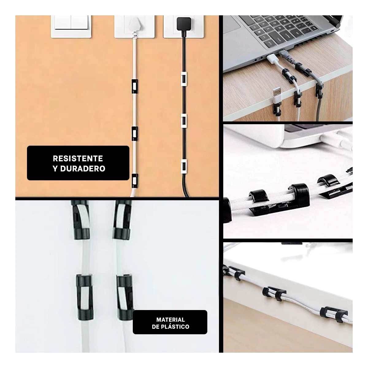 PACK6 SOPORTES DE CABLES PARA OFICINA CON SET COLOR NEGRO DE 16 PIEZAS Y+PAPEL REGALO - 3