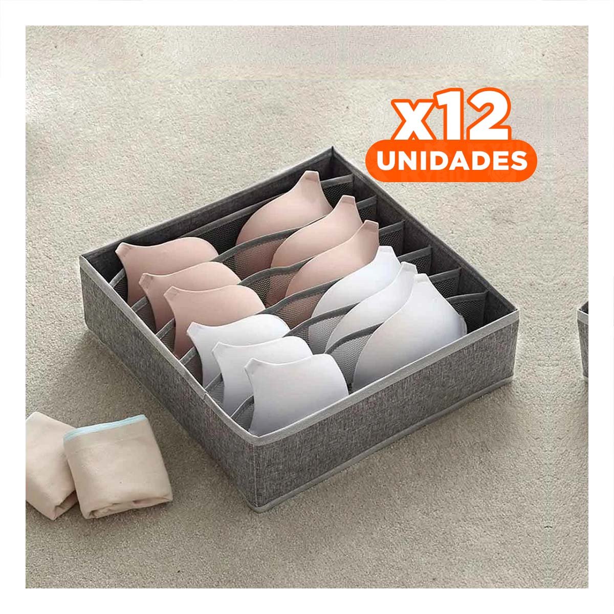 PACK12 CONTENEDOR PARA CAJON DE ROPA INTERIOR PRESENTACION PLOMO Y BEIGE Y+PAPEL REGALO - 1