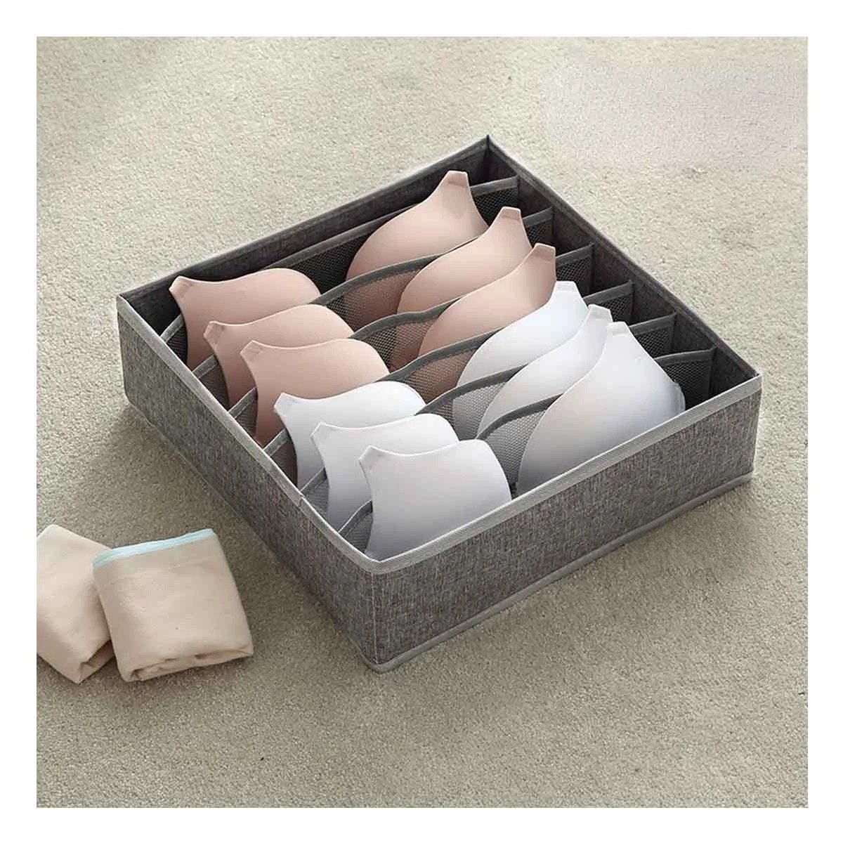 PACK12 CONTENEDOR PARA CAJON DE ROPA INTERIOR PRESENTACION PLOMO Y BEIGE Y+PAPEL REGALO - 5