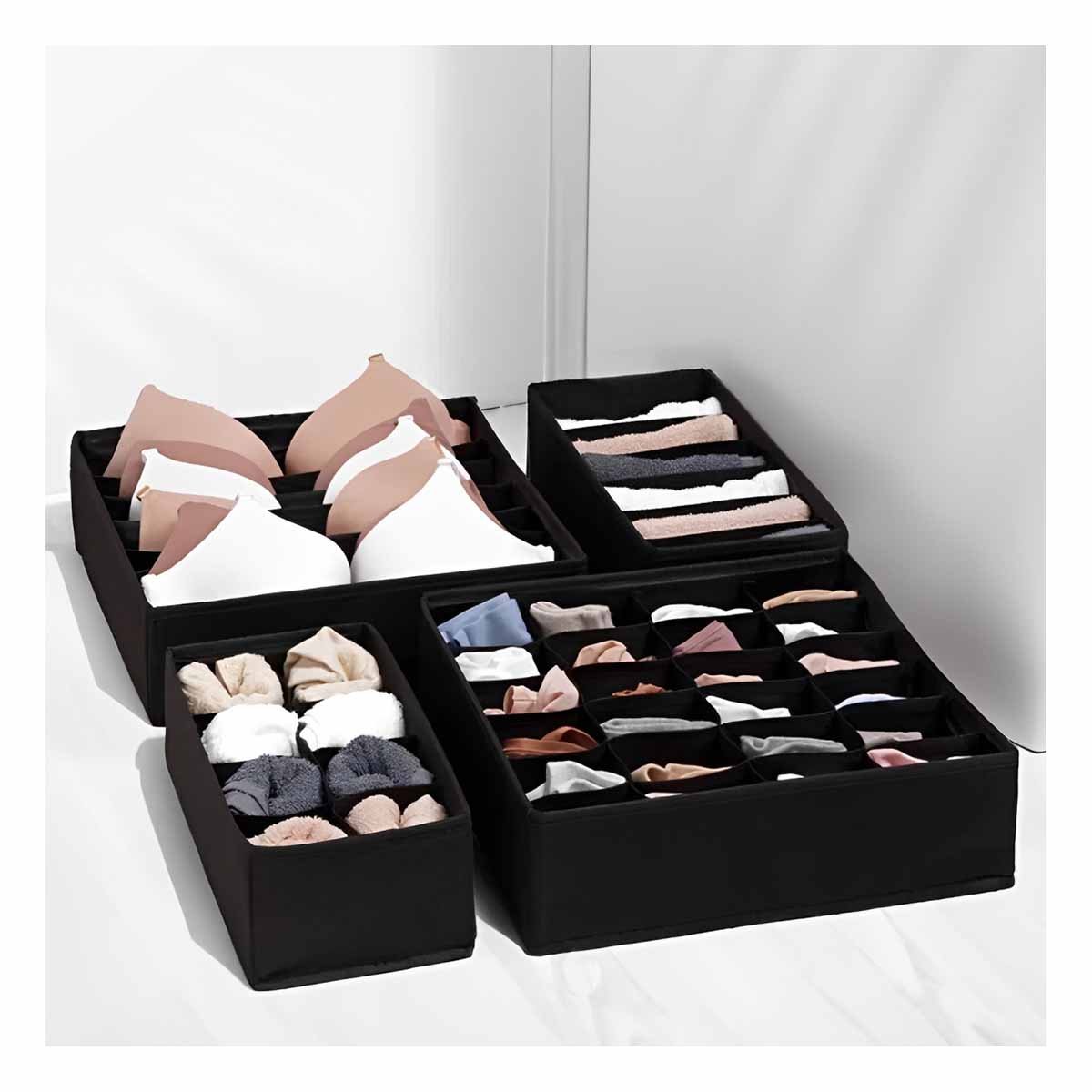 SET ORGANIZADOR NEGRO DE 4 PIEZAS PARA CAJON DE ROPA INTERIOR Y+PAPEL REGALO - 1