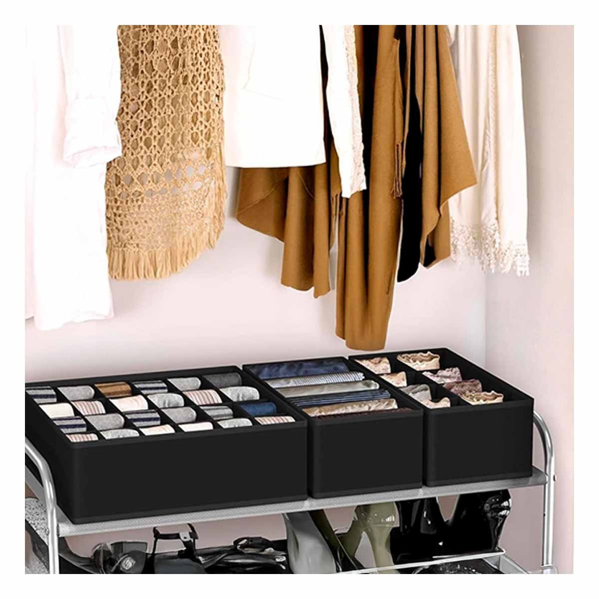 SET ORGANIZADOR NEGRO DE 4 PIEZAS PARA CAJON DE ROPA INTERIOR Y+PAPEL REGALO - 2