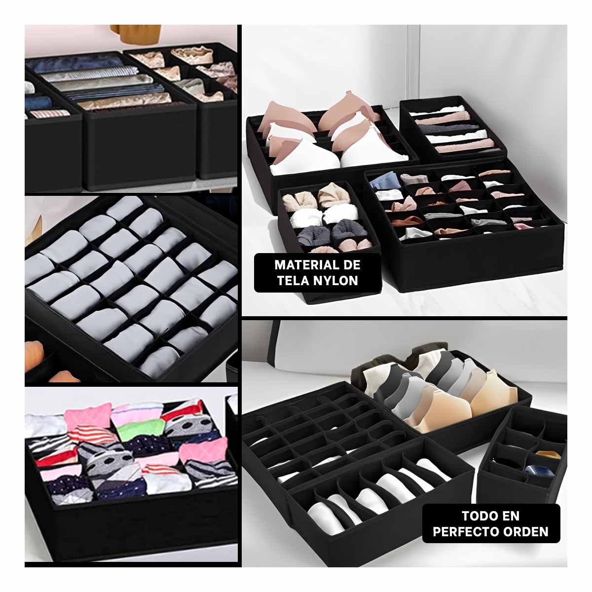 SET ORGANIZADOR NEGRO DE 4 PIEZAS PARA CAJON DE ROPA INTERIOR Y+PAPEL REGALO - 3