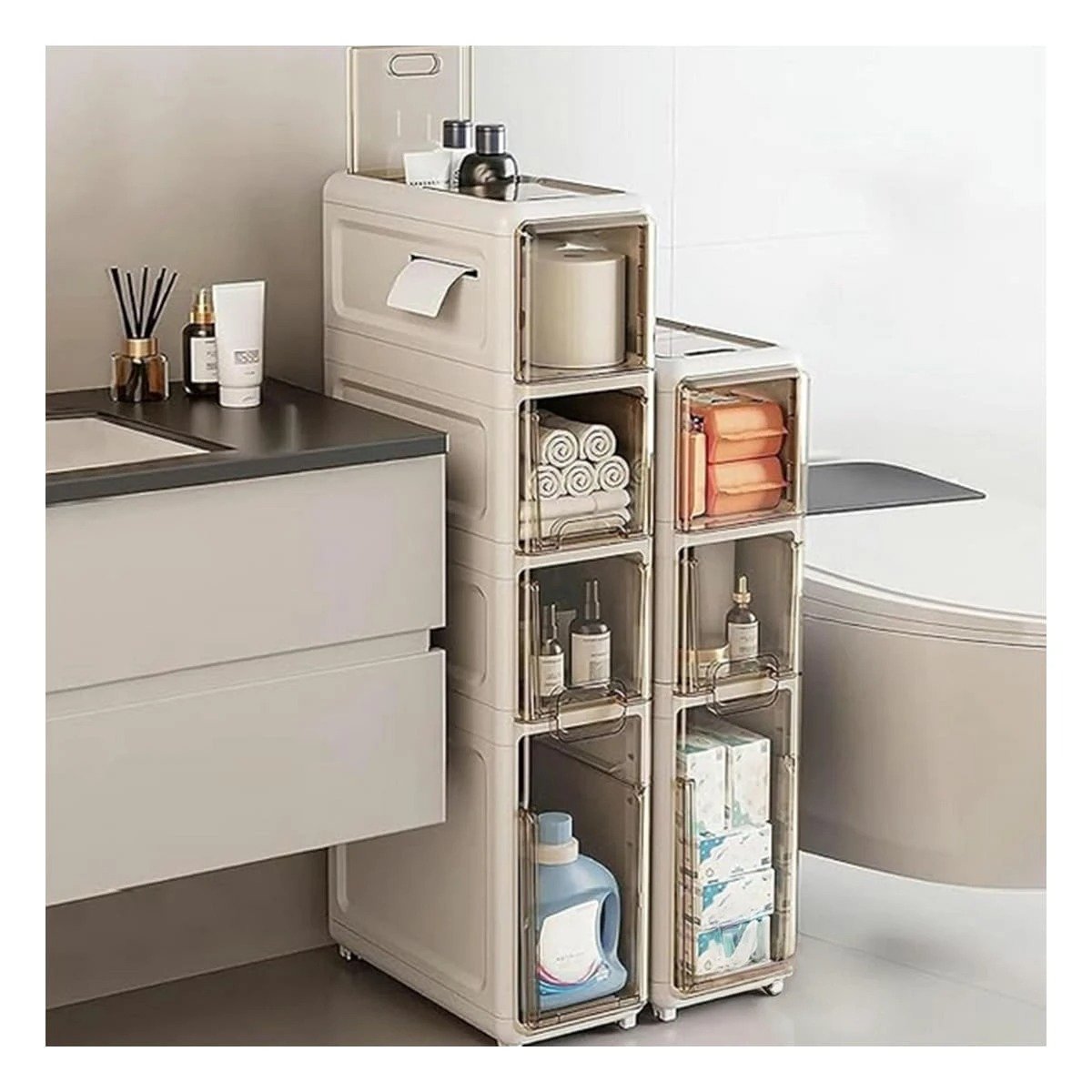 ORGANIZADOR BLANCO DE 3 NIVELES CON PUERTAS Y RUEDAS PARA ALMACENAMIENTO - 5